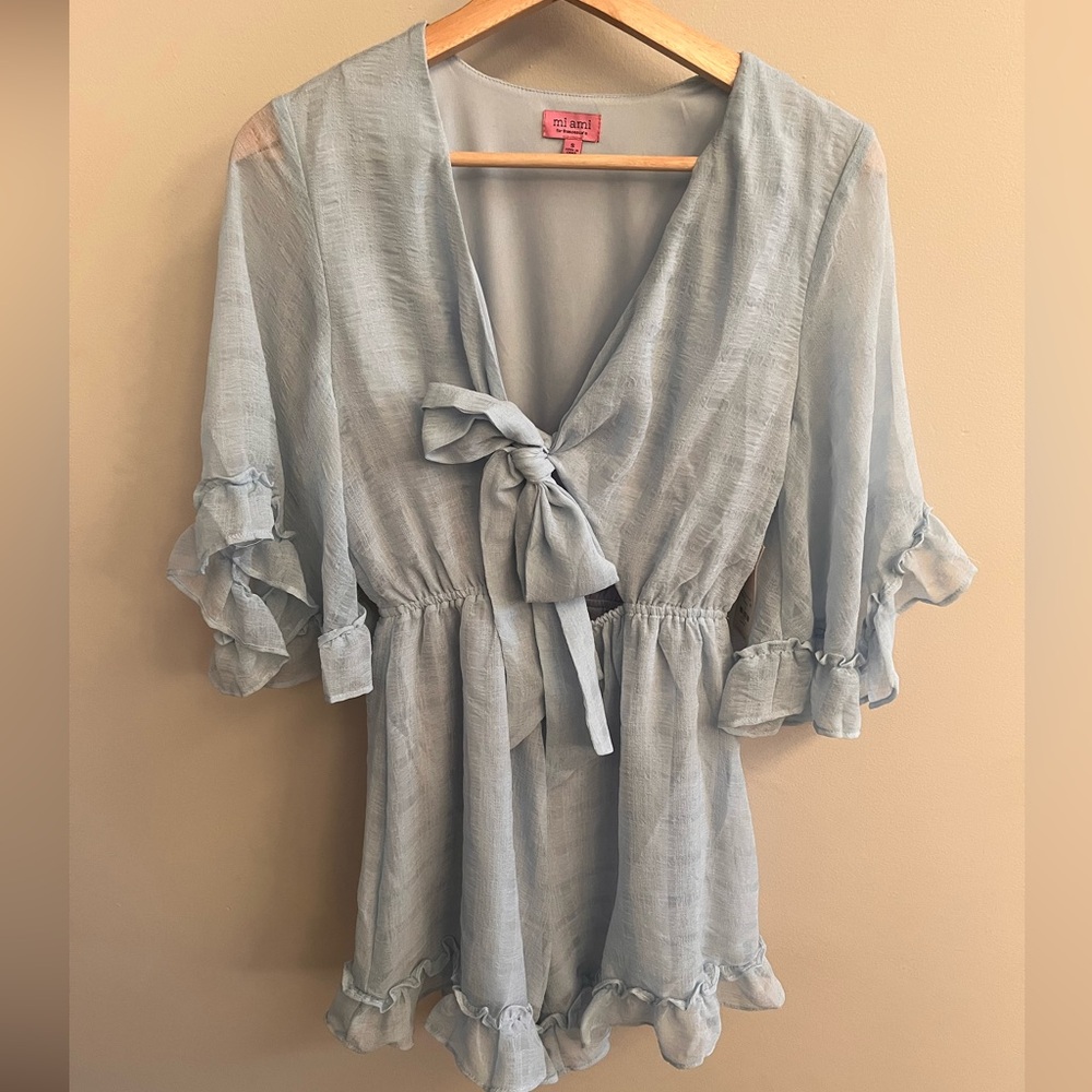 Mi Ami for Francesca's Light Blue Ruffle Tie Front Romper KIMAF154-LT‎ Small NWT